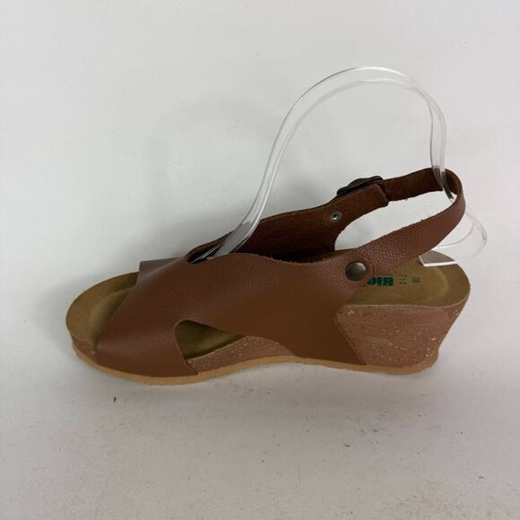 Bionatura Tessa Sandals Women 7.5 Brown Genuine Leather Buckle Peep Toe Wedge - Picture 6 of 9